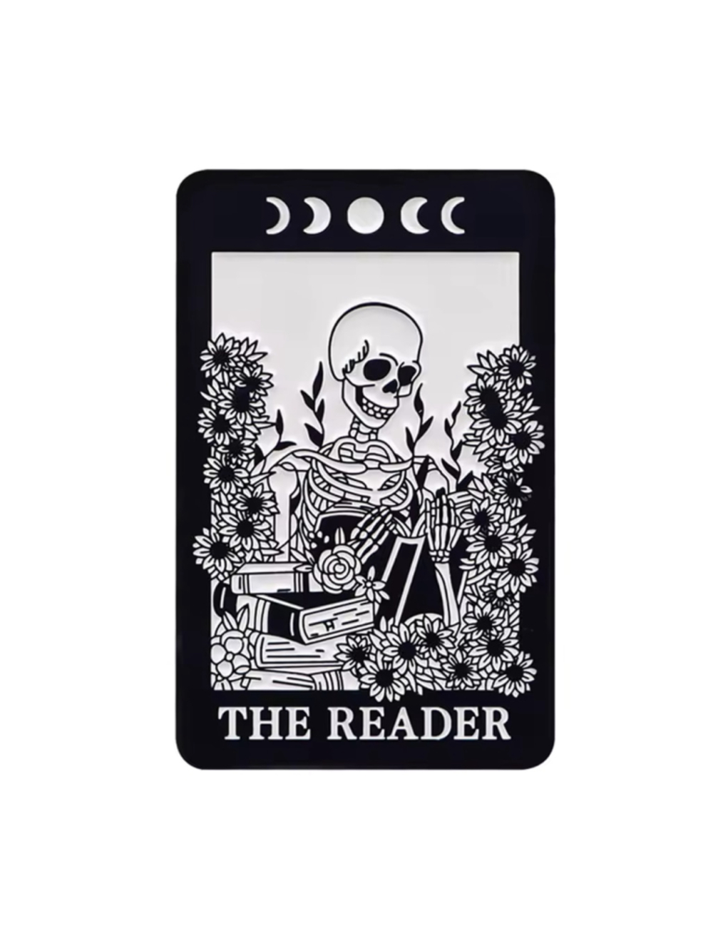 “The Reader” Enamel Pin – Gothic Skeleton Tarot Book Lover Brooch